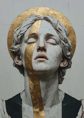 Golden Haloed Figure with Closed Eyes