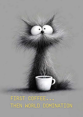 First Coffee... Then World Domination - Cat with Coffee