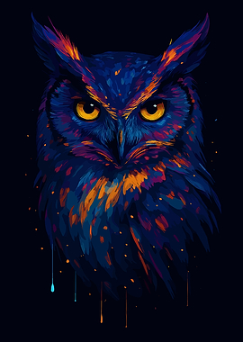 Colorful Owl Portrait on Dark Background