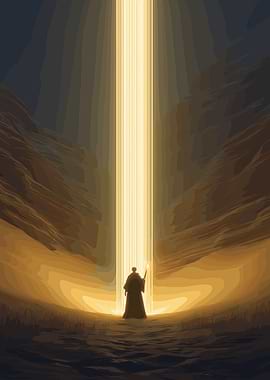 Wizard under a beam of light