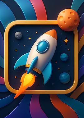 Cartoon Rocket Launching into Space
