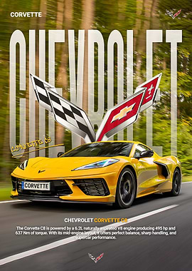 Yellow Chevrolet Corvette C8 on Road