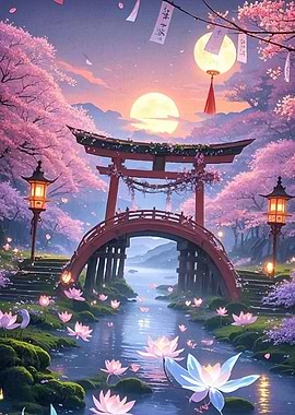 Japanese Gate Lotus Landscape