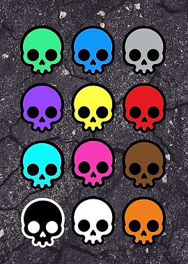 Colorful Skulls on Cracked Background