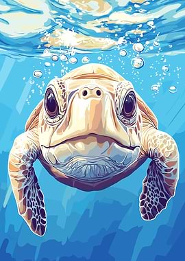Sea Turtle Underwater Portrait