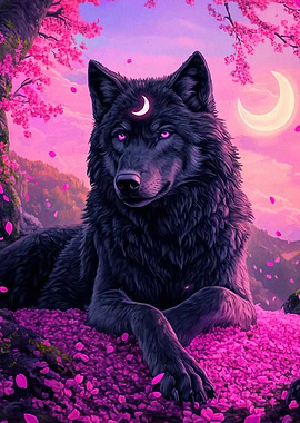 Mystical Wolf Crescent Moon