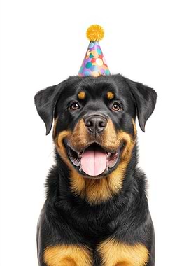 Rottweiler Dog with Party Hat