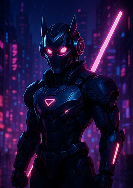 Cyberpunk Robot in Neon Cityscape