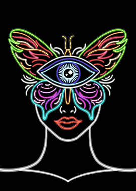 Neon Butterfly Vision – Glowing Face Art with Third Eye Wings