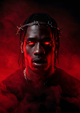 Travis Scott Portrait with Barbed Wire Crown