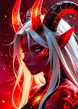 Red-Skinned Demon Woman with Horns