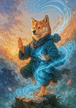Funny Shiba Inu Monk Casting Meditation Magic