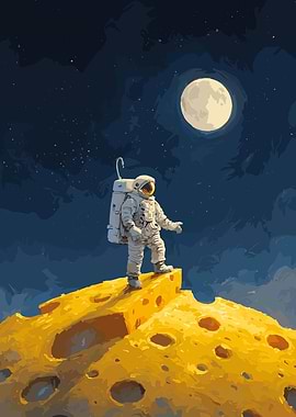 Astronaut on Cheese Moon Illustration