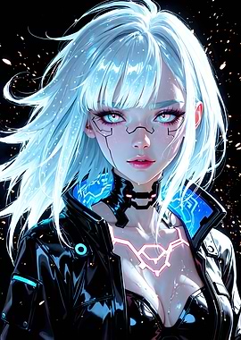 Cyberpunk Girl with White Hair
