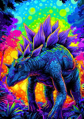 Psychedelic Stegosaurus Vibrant Jungle