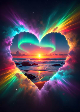 Heart-Shaped Aurora Over Ocean Sunset