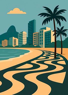 Ipanema Beach, Rio de Janeiro Illustration