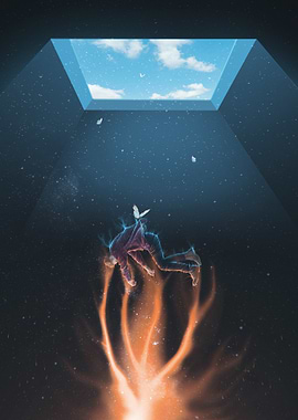 Falling Man with Butterflies and Flames