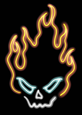 Inferno Devil – Glowing Fiery Neon Skull with Flames