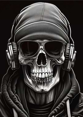 Skull with Headphones and Sunglasses