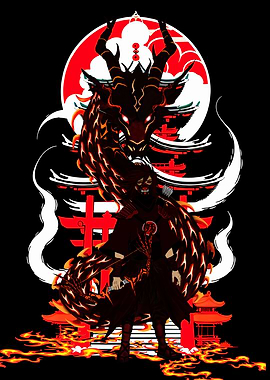 Dragon Archer in Japanese Landscape