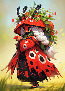 Ladybug Character with Floral Headdress