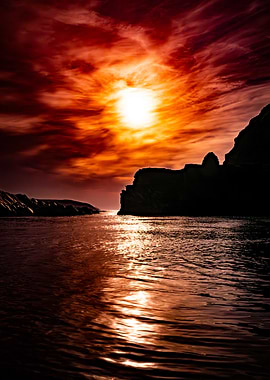 Fiery Sunset Over Ocean Cliffs