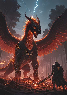 Dragon and Knight Fantasy Battle Scene