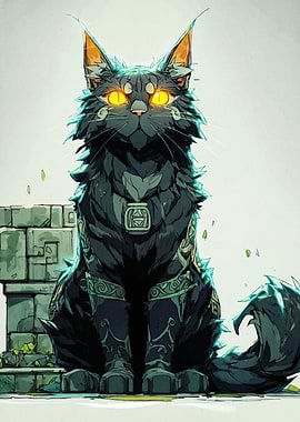 Stylized Black Cat with Glowing Eyes
