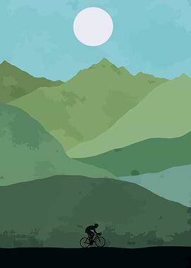 Cyclist in Mountain Landscape Illustration