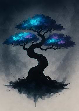 Luminous Bonsai Tree Digital Art
