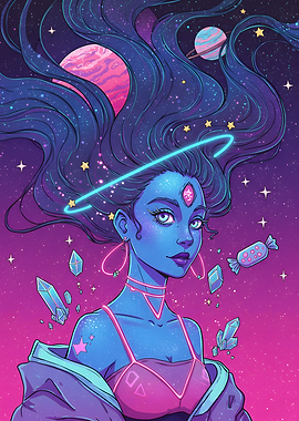 Cosmic Girl with Neon Halo