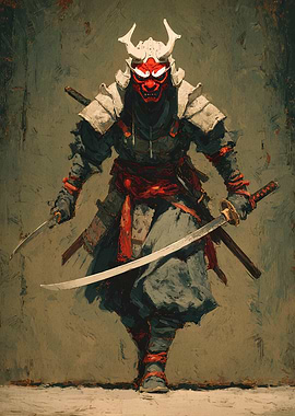 Samurai Warrior with Red Mask