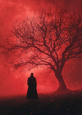 The Watcher Beneath the Crimson Sky