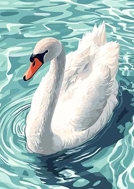 Elegant Swan in Teal Water