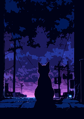 Silhouette Cat Cityscape