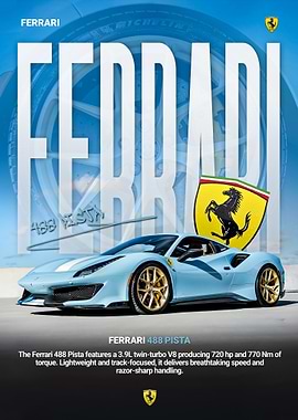 Ferrari 488 Pista Car Poster