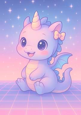 Cute Dragon Unicorn Cartoon Illustration