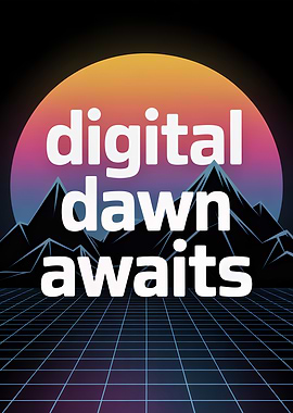 Digital Dawn Awaits Retro Graphic
