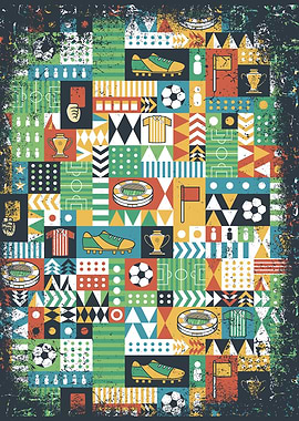 Colorful Soccer Pattern with Grunge Texture