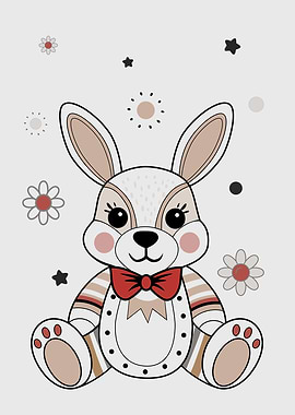 Cute Plush Bunny with Red Bow Tie