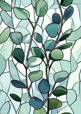 Eucalyptus Leaves Stained Glass Style Illustration
