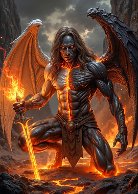 Winged Demon with Flaming Sword