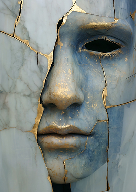 Cracked Face Sculpture with Gold