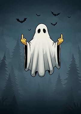 Cartoon Ghost Flipping Off