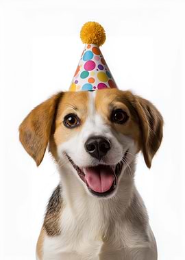 Beagle Dog with Party Hat
