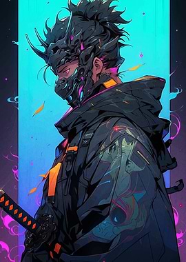 Cyberpunk Samurai with Mask and Katana