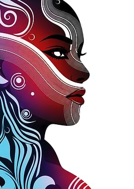 Abstract Woman Portrait with Line Art