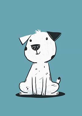 Cartoon Dog Illustration on Blue Background