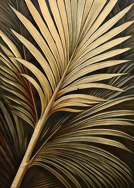 Golden Palm Leaf Abstract Art